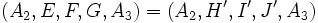 (A_2, E, F, G, A_3) = (A_2, H', I', J', A_3)