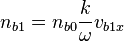 n_{b1} = n_{b0} \frac{k}{\omega} v_{b1x}