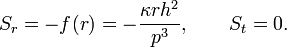S_r = -f(r) = -\frac{\kappa r h^2}{p^3} , \qquad S_t = 0 .
