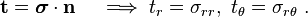 \mathbf{t} = \boldsymbol{\sigma}\cdot\mathbf{n} \quad \implies t_r = \sigma_{rr}, ~ t_\theta = \sigma_{r\theta} ~.