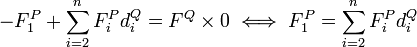 -F^P_1 + \sum^n_{i=2}F^P_id^Q_i = F^Q\times 0 \iff F^P_1 = \sum^n_{i=2}F^P_id^Q_i