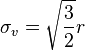 \sigma_v = \sqrt{\frac{3}{2}} r