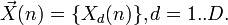 \vec X(n) = \{ X_d(n) \}, d = 1..D.