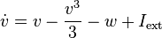 \dot{v}=v-\frac{v^3}{3} - w + I_{\rm ext}