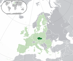 Location of the&nbsp;&nbsp;Czech Republic&nbsp;&nbsp;(dark green)–&nbsp;in Europe&nbsp;&nbsp;(green &&nbsp;dark grey)–&nbsp;in the European Union&nbsp;&nbsp;(green)&nbsp; –&nbsp; [Legend]