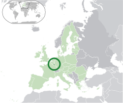 Location of Luxembourg (dark green)– in Europe (green & dark grey)– in the European Union (green)
