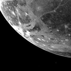 Icy surface of Ganymede as photographed from 253,000&nbsp;km