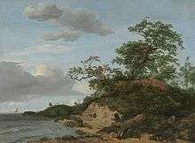 painting of sea, dunes and sky