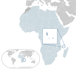 Location of the&nbsp;&nbsp;Comoros&nbsp;&nbsp;(dark blue)–&nbsp;in Africa&nbsp;&nbsp;(light blue &&nbsp;dark grey)–&nbsp;in the African Union&nbsp;&nbsp;(light blue)