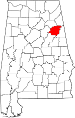 Map of Alabama highlighting Calhoun County
