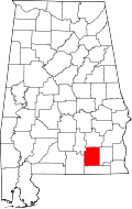 Map of Alabama highlighting Coffee County