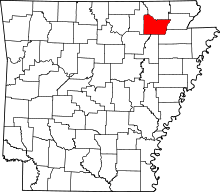 Map of Arkansas highlighting Lawrence County