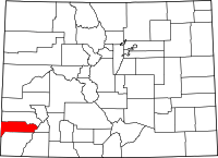 Map of Colorado highlighting Dolores County