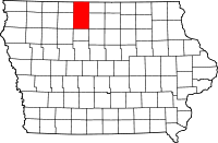 Map of Iowa highlighting Kossuth County