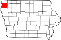 Map of Iowa highlighting Sioux County