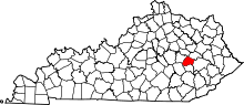 Map of Kentucky highlighting Lee County