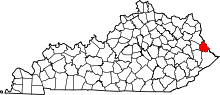 Map of Kentucky highlighting Martin County