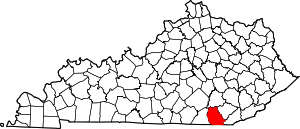 Map of Kentucky highlighting Whitley County