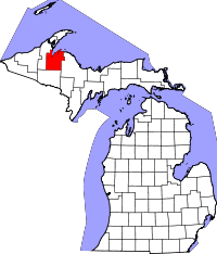 Map of Michigan highlighting Baraga County