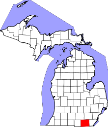 Map of Michigan highlighting Lenawee County