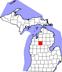 Map of Michigan highlighting Missaukee County