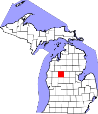 Map of Michigan highlighting Osceola County