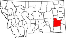 Map of Montana highlighting Custer County