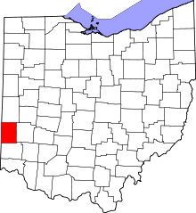 Map of Ohio highlighting Preble County