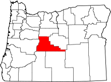 Map of Oregon highlighting Deschutes County