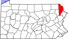 Map of Pennsylvania highlighting Wayne County