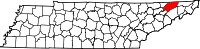 Map of Tennessee highlighting Hawkins County