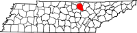 Map of Tennessee highlighting Overton County