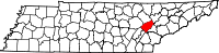 Map of Tennessee highlighting Roane County