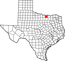 Map of Texas highlighting Cooke County