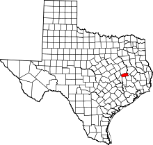 Map of Texas highlighting Madison County