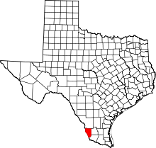 Map of Texas highlighting Zapata County