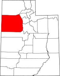Map of Utah highlighting Tooele County