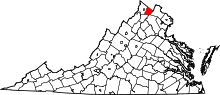 Map of Virginia highlighting Clarke County