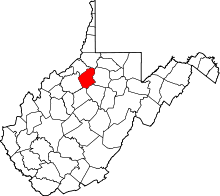 Map of West Virginia highlighting Doddridge County
