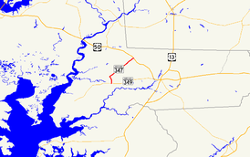 A map of Wicomico County, Maryland showing major roads. Maryland Route 347 runs from Quantico north to Hebron.