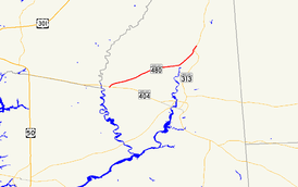 A map of the inland Eastern Shore of Maryland showing major roads. Maryland Route 480 runs from Hillsboro to Greensboro.
