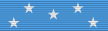 A light blue ribbon with five white five pointed stars