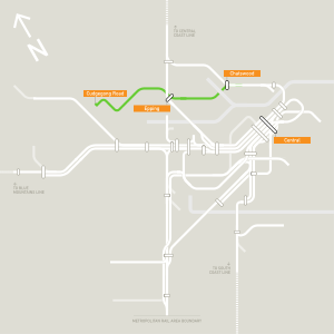 New South Wales metropolitan rail area, with Sydney Metro Northwest alignment highlighted