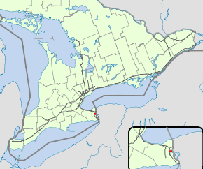 A map of the southern portion of the Canadian province of Ontario and environs, with the 400-series highway network superimposed. An inset of the Niagara Peninsula shows the location of Highway 420.
