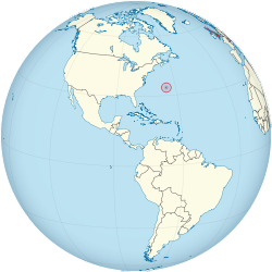 Location of &nbsp;Bermuda&nbsp;&nbsp;(circled in red)in the Atlantic Ocean&nbsp;&nbsp;(blue)