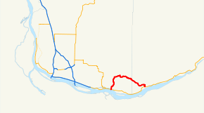 A map of southern Clark and Skamania counties in the U.S. state of Washington showing the former route of SR 140 highlighted in red.