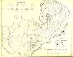 an old demographic map of Zambia with shades indicating regions that were most urbanized