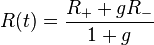 R(t) = \frac{R_{+} + gR_{-}}{1 + g}
